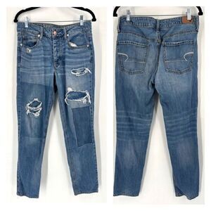 American Eagle Women’s TOMGIRL Patchwork distressed Hi rise JEANS size 6